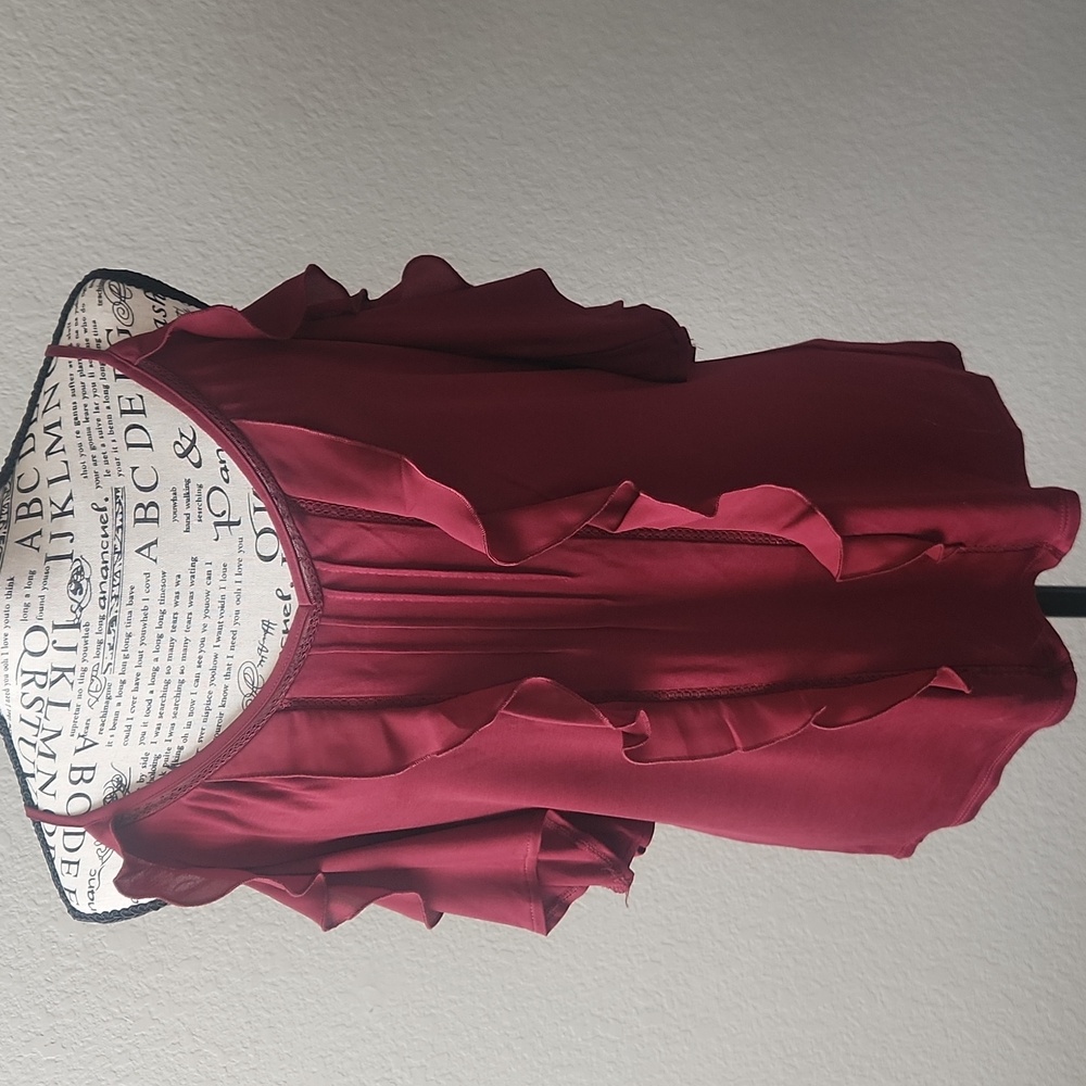 White House Black Market Burgundy Ruffle Blouse